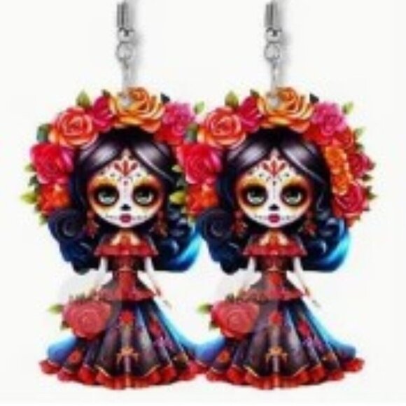 3-Pair Acrylic Doll Earrings Set - Unique 2D Effect - Picture 4 of 6